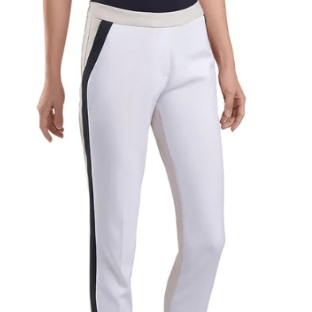 G/FORE White Cropped Pants with Black Side Stripe and Cream Waistband